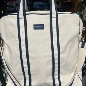 Cream and Blue Duffel Bag with Navy Accents